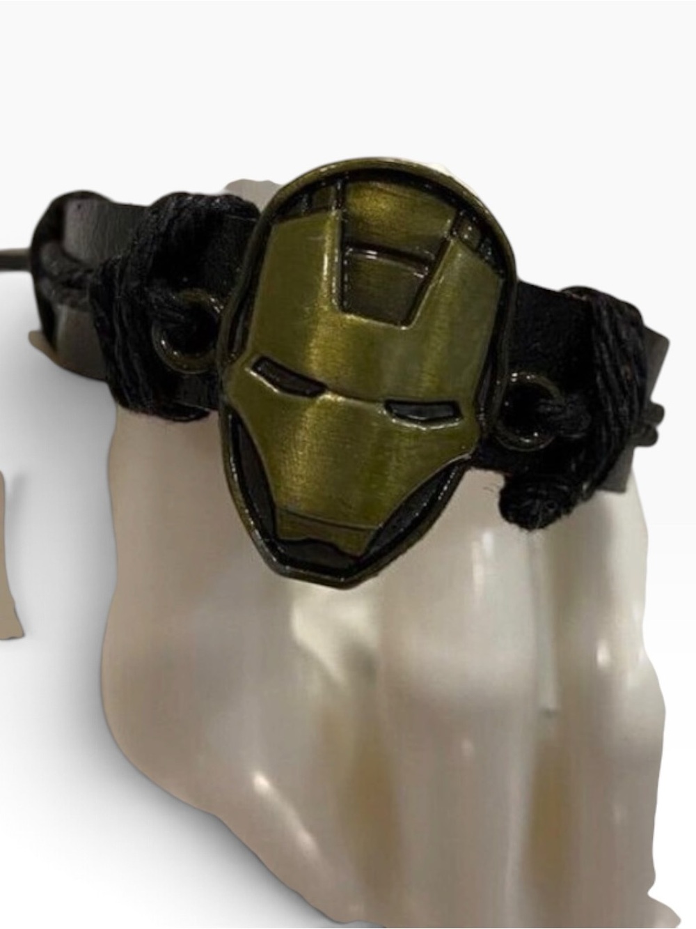 Iron Man style Leather Adjustable Bracelet With Black Cord & Metal Charm